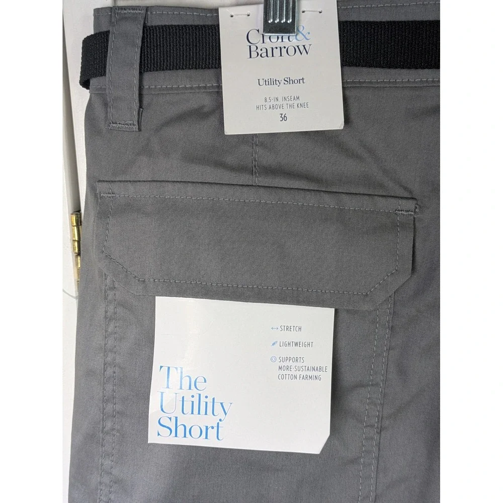 Croft‎ & Barrow Mens Shorts NWT 36 Gray Utility Cargo Pockets Stretchy Outdoors